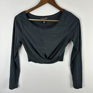 Victorias Secret Essential Ribbed Long Sleeve Crop Top Women XS Gray Twist Front